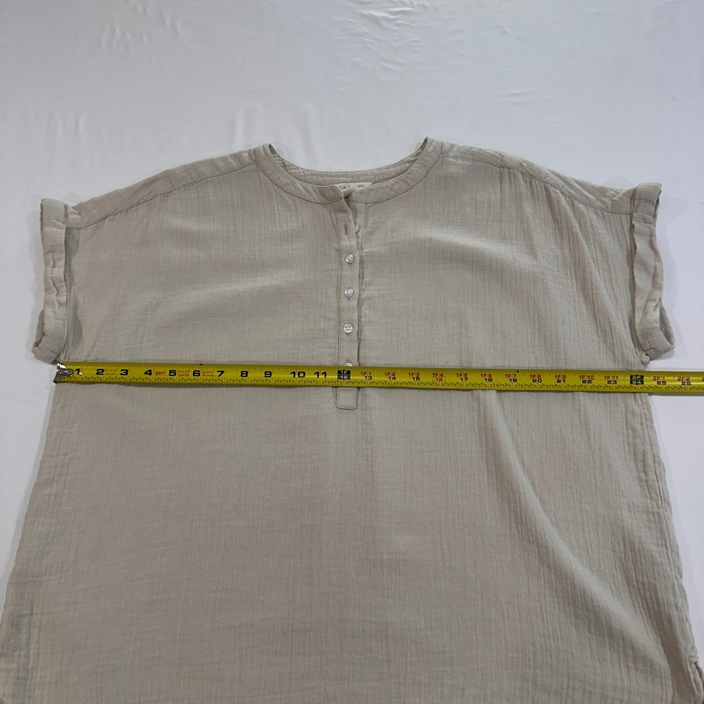 Caslon Cotton Gauze Henley Top Women Large Tan Rolled Sleeve | Coastal Grandma - Picture 7 of 8